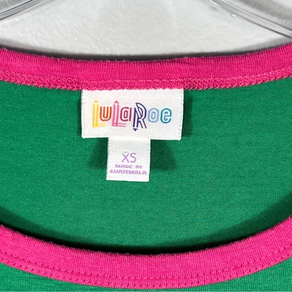LuLaRoe Green Pink Julia Dress Size XS Varsity Stretch Sheath T Shirt Shift EUC - Picture 4 of 8